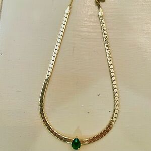 Artizan Joyeria Gold tone Tear Drop Emerald Chain Necklace